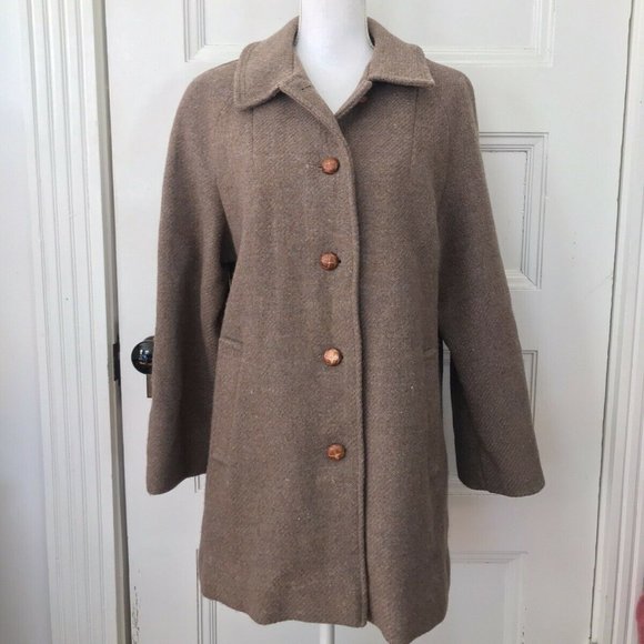 Vintage 50s Brown Tweed Wool Overcoat Coat Raglan Sleeves - Picture 1 of 9